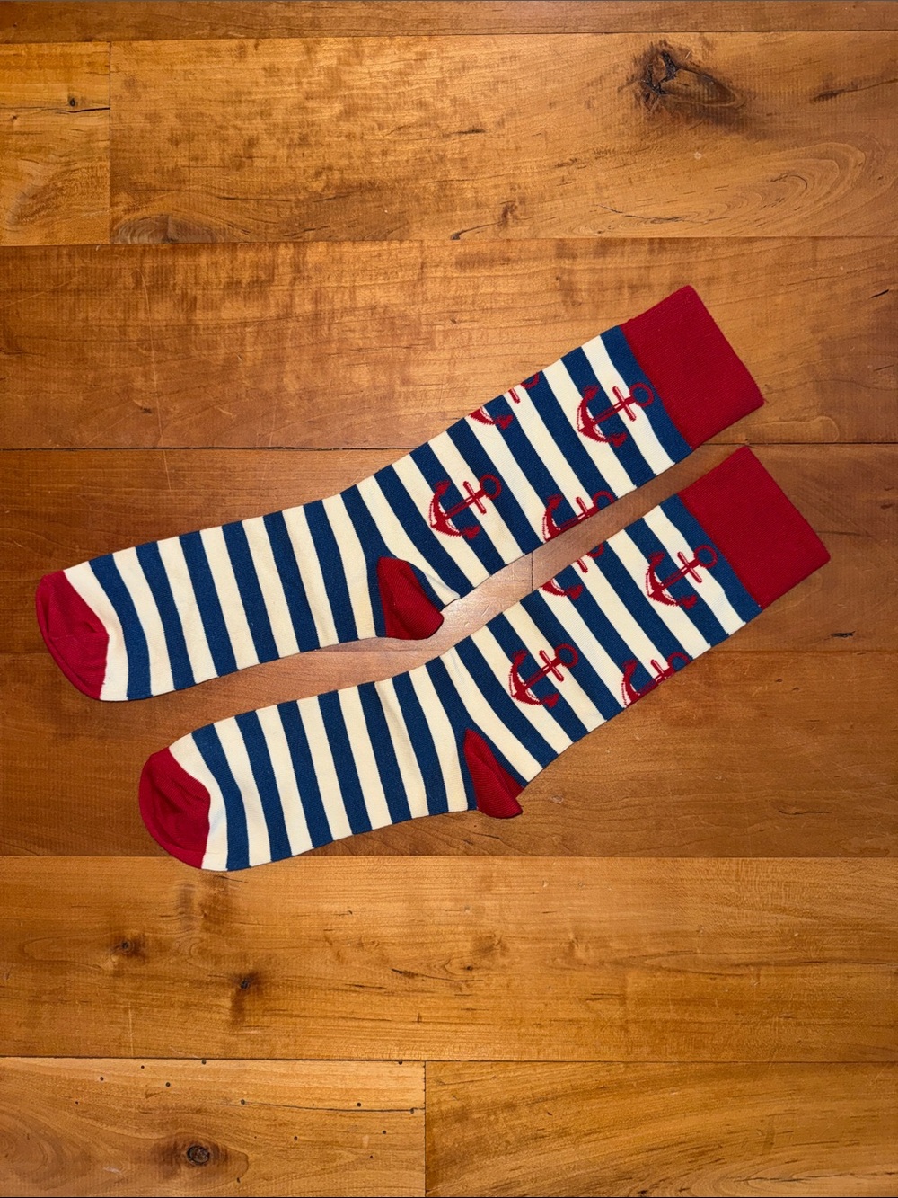 Happy Socks - Red Navy Anchor Stripe Men’s Dress Socks - NWOT - XL